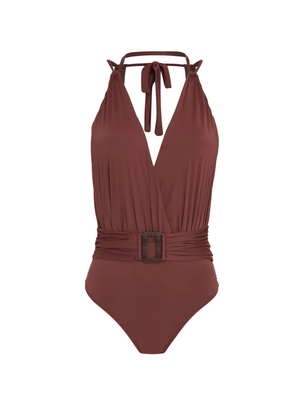 Brigitte V-neck belted swimsuit - Marrone