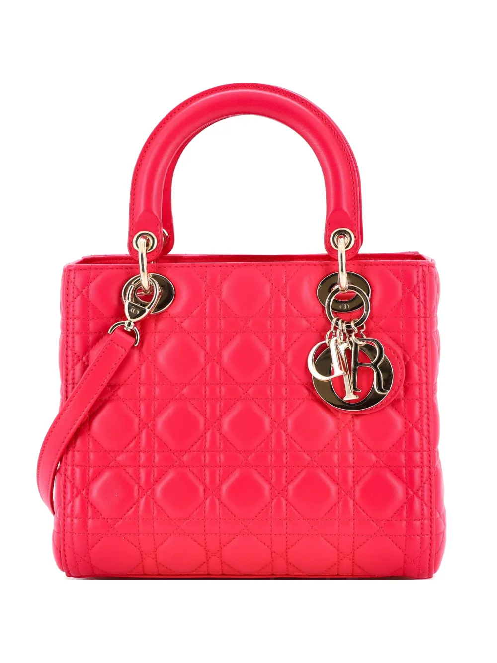 Christian Dior Pre-Owned Lady Dior Bag Cannage Quilt Lambskin Medium satchel - Pink