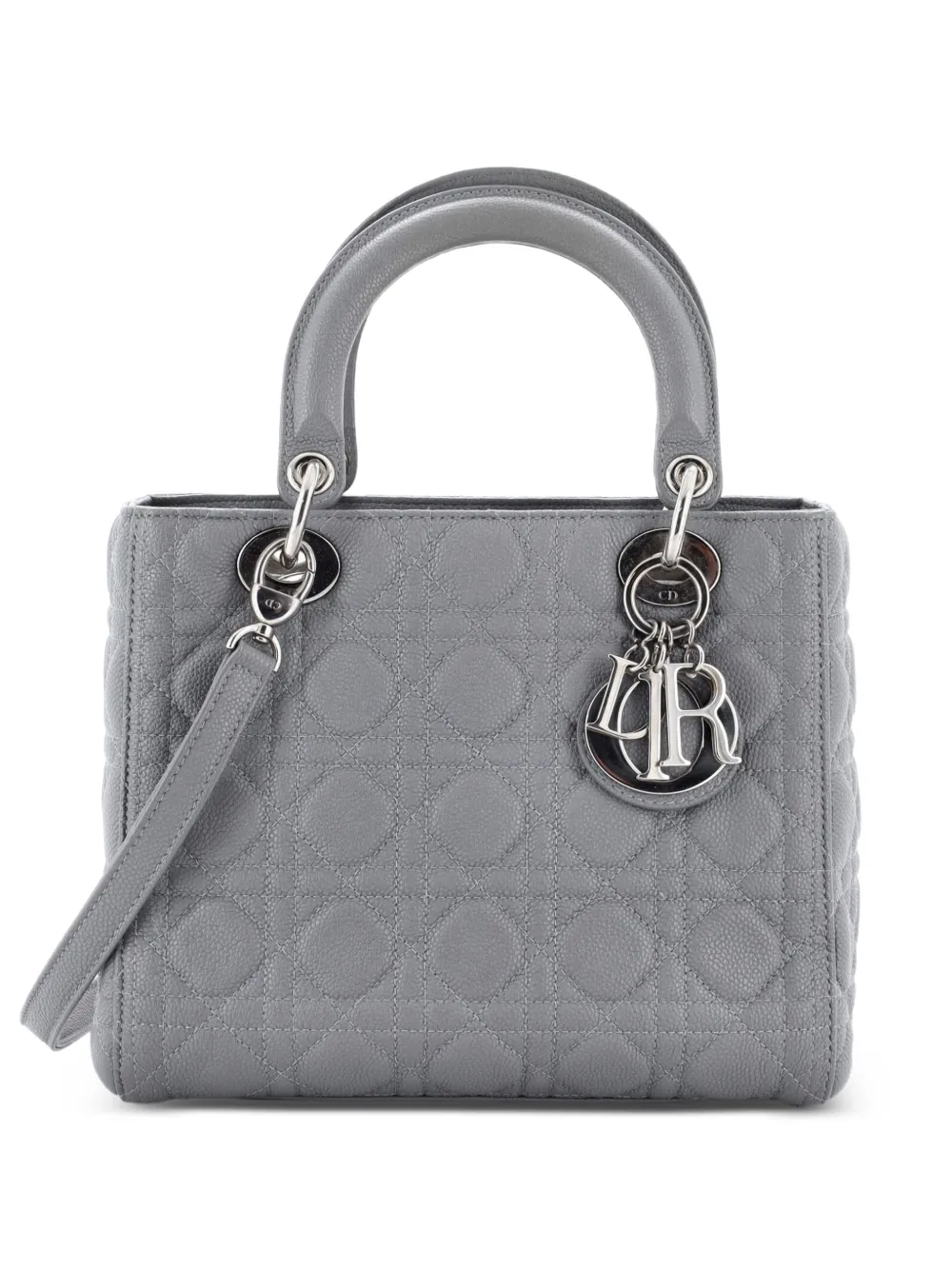 Christian Dior Pre-Owned Lady Dior Bag Cannage Quilt Grained Calfskin Medium satchel - Grigio