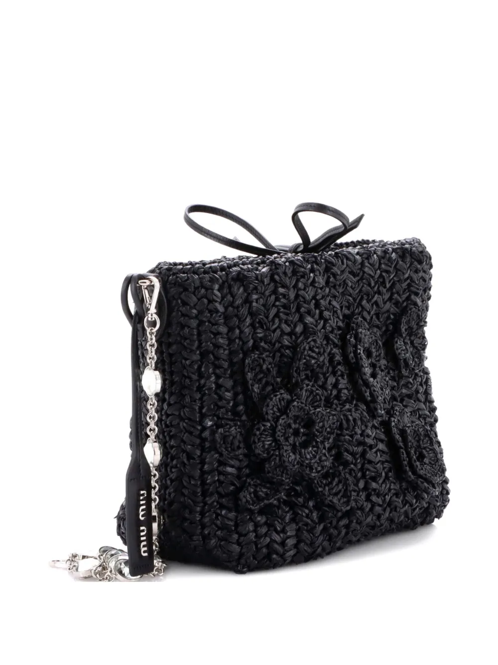 Flower Crystal Chain Woven Raffia Shoulder Bag