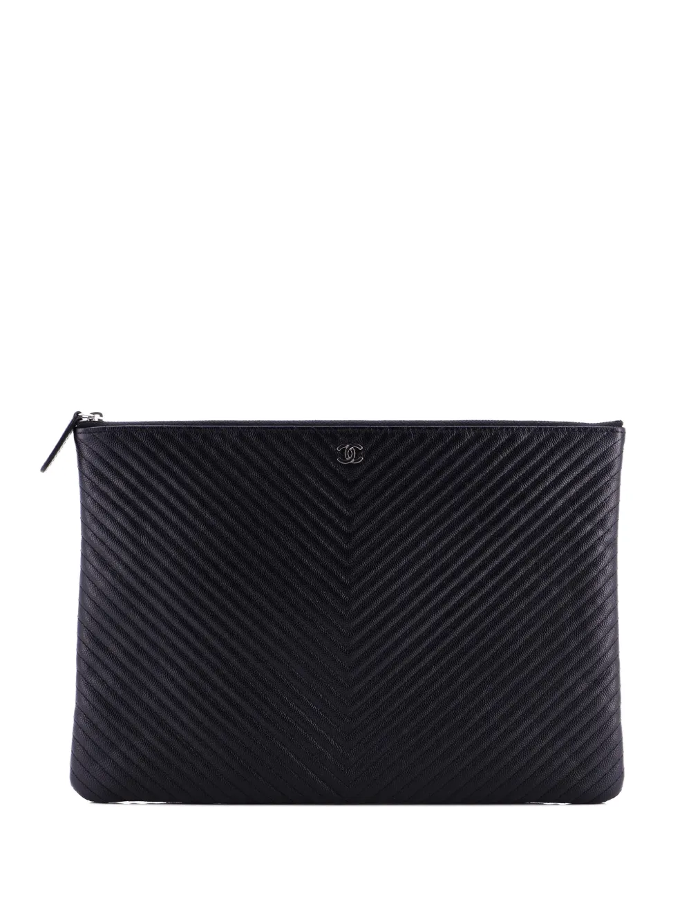 CHANEL Pre-Owned O Case Chevron Calfskin Large clutch bag - Schwarz