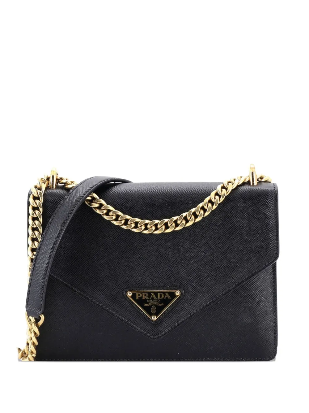 Prada Pre-Owned Envelope Flap Chain Shoulder bag Saffiano Leather Small crossbody bag - Nero