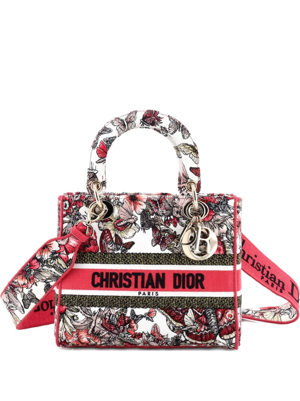 Christian Dior Pre-Owned Borsa a tracolla Lady D-Lite media in tela con ricamo - Multicolore