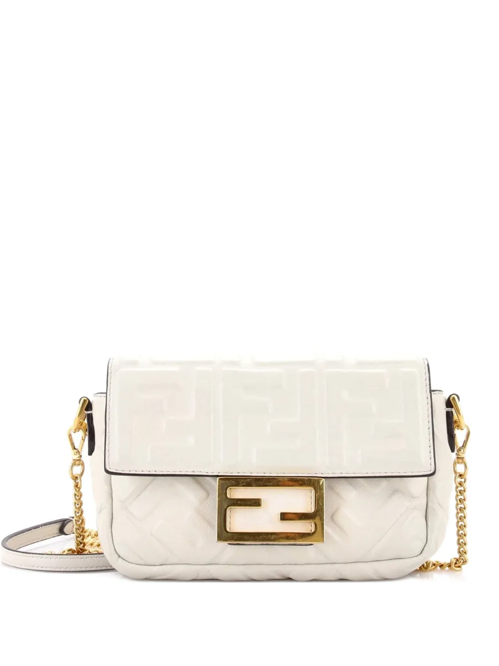 Fendi Pre-Owned Baguette NM Bag Zucca Embossed Leather Mini crossbody bag - Bianco