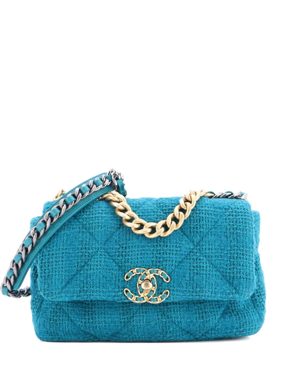 CHANEL Pre-Owned 19 Flap Bag Quilted Tweed Medium crossbody bag - Verde