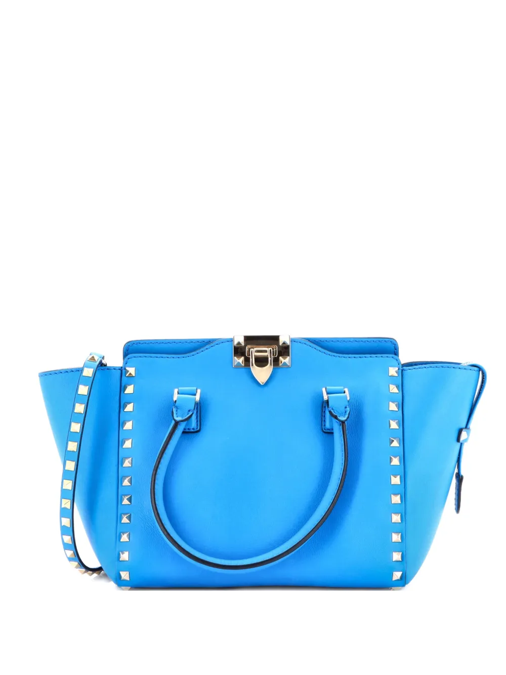 Pre-owned Valentino Garavani Rockstud Rigid Leather Small Tote Bag In Blue
