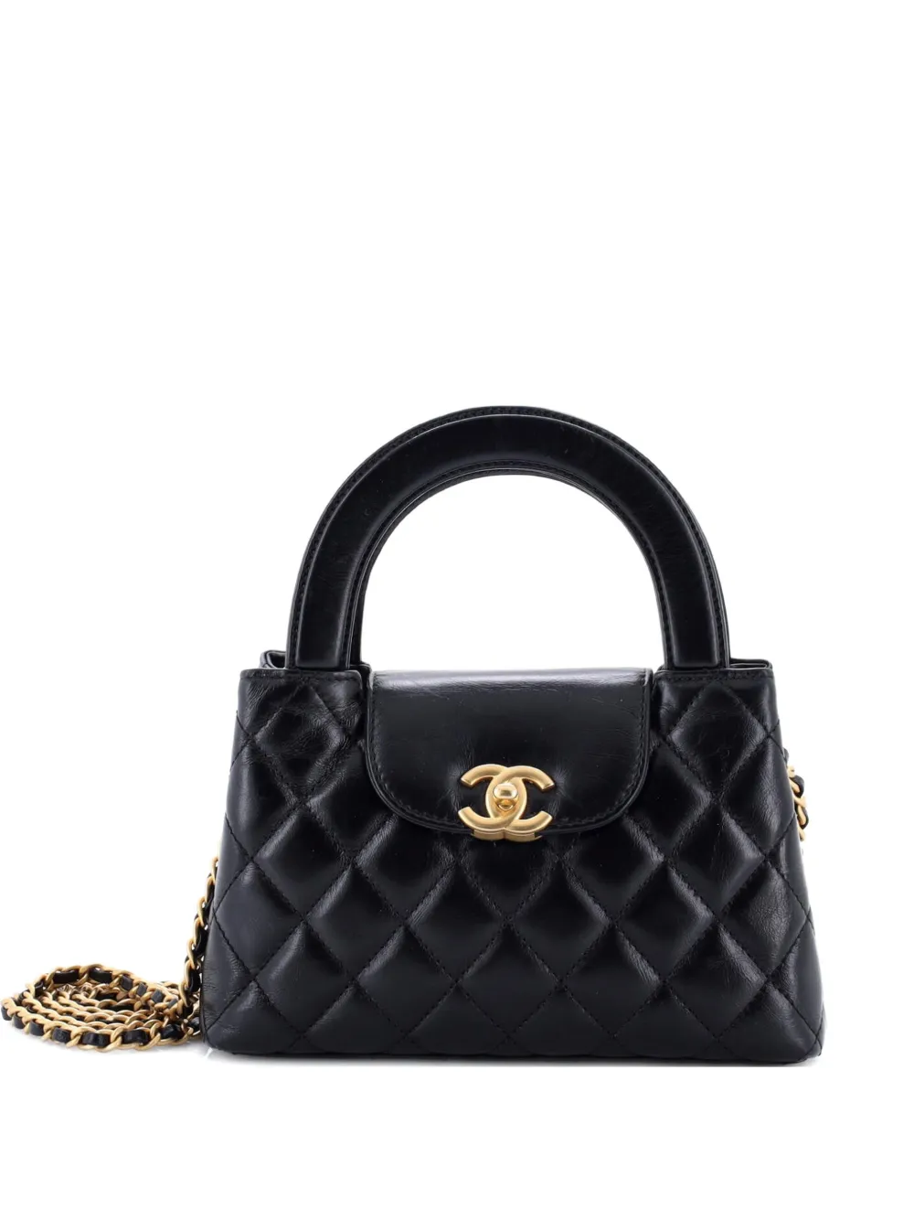 CHANEL Pre-Owned Kelly Top Handle Shopping Bag Quilted Shiny Aged Calfskin Mini satchel - Nero