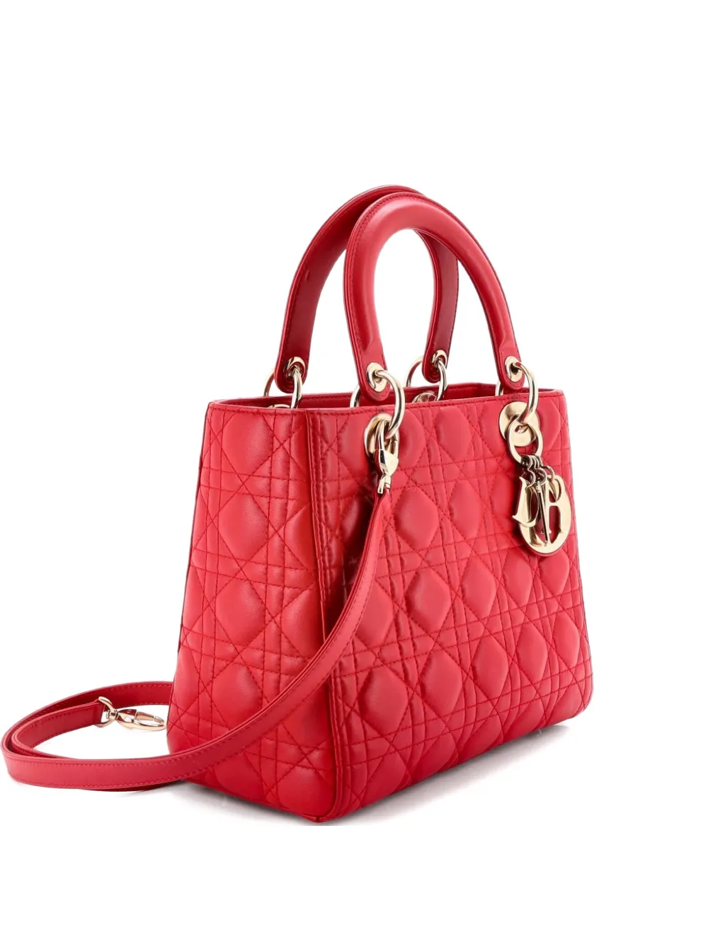Christian Dior Pre-Owned Lady Dior Bag Cannage Quilt Lambskin Medium satchel - Red