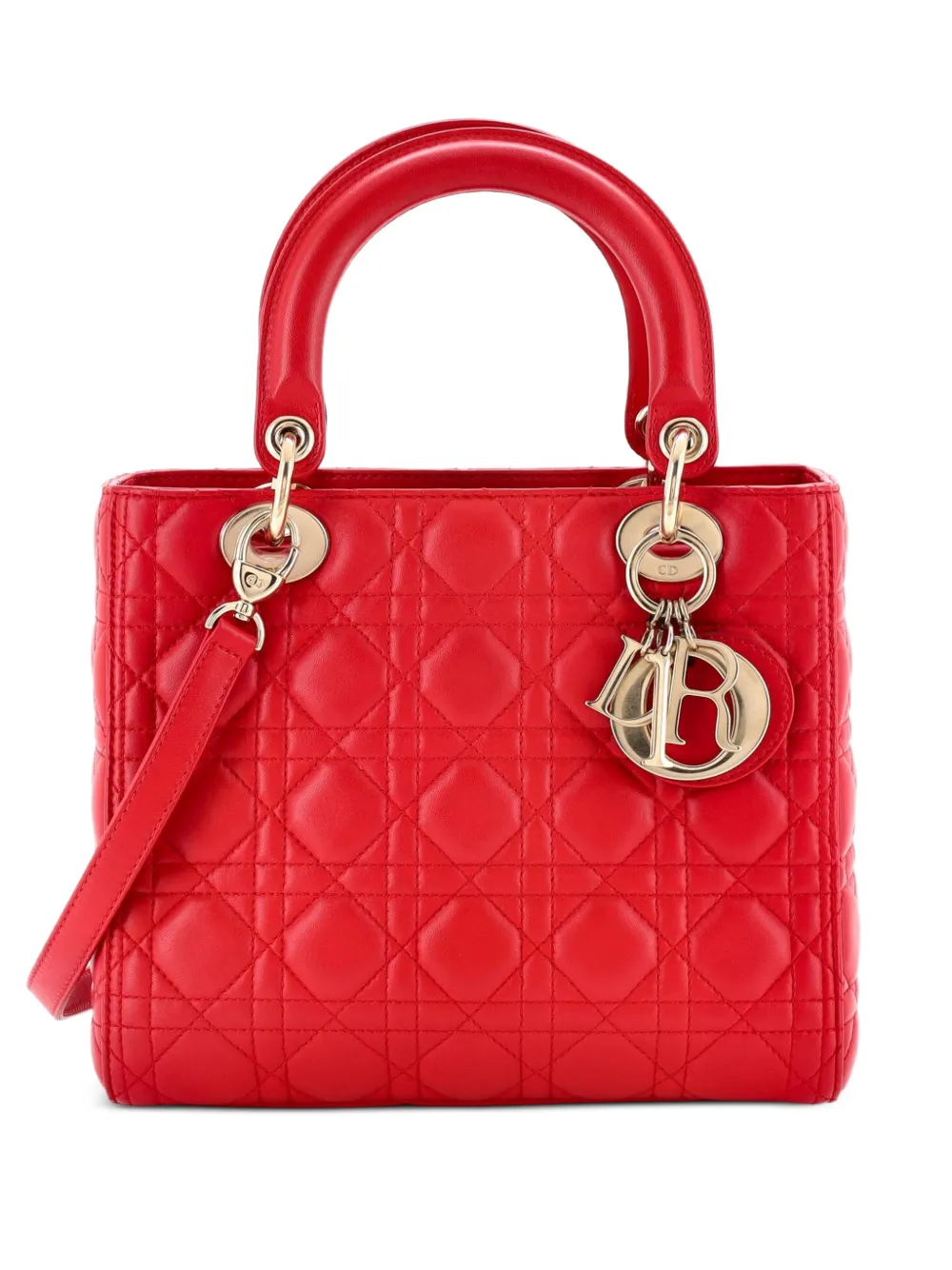Christian Dior Pre-Owned Lady Dior Bag Cannage Quilt Lambskin Medium satchel - Rosso