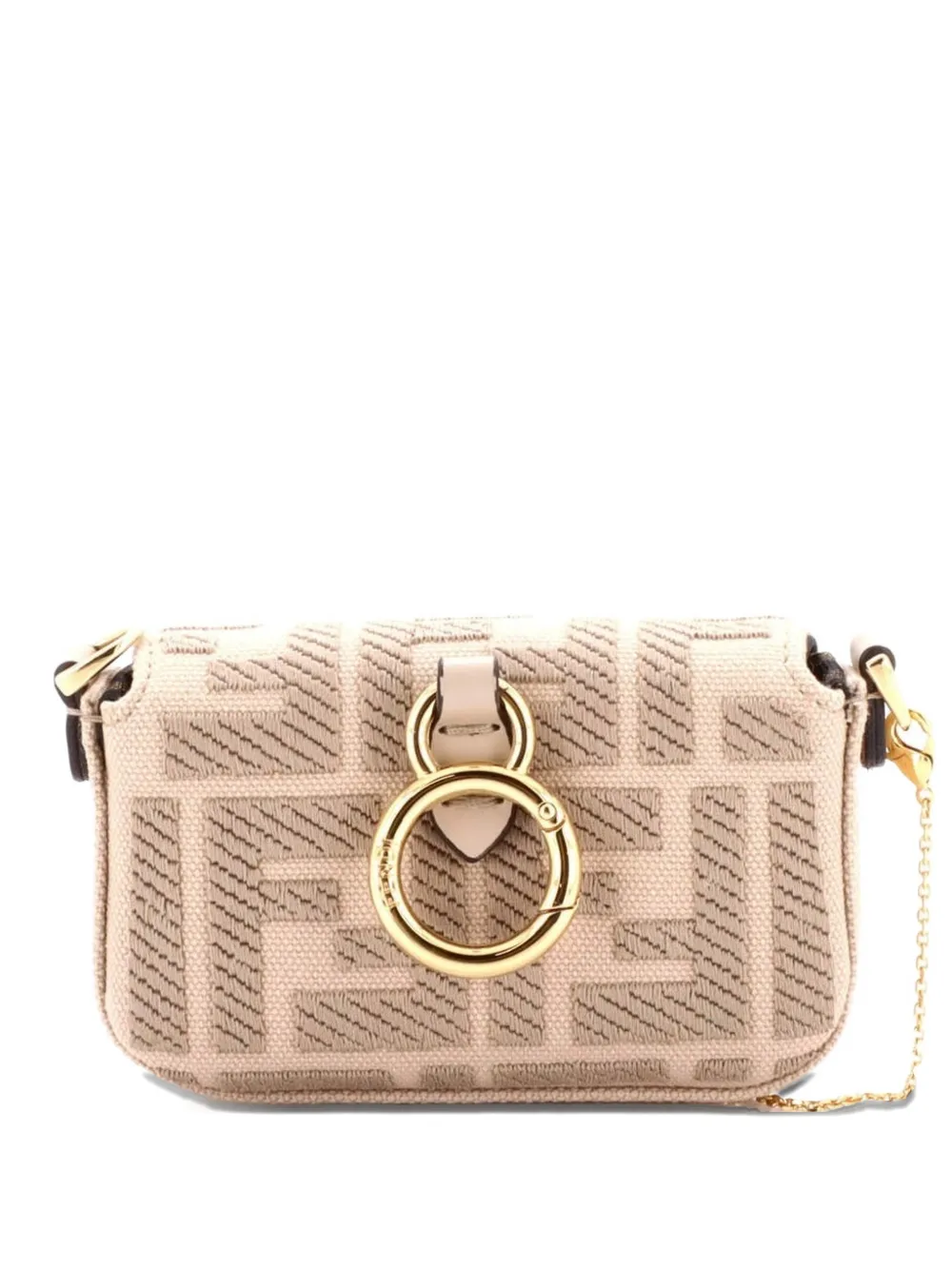 Fendi Pre-Owned Chain Baguette Charm Bag Zucca Canvas Nano crossbody bag - Toni neutri