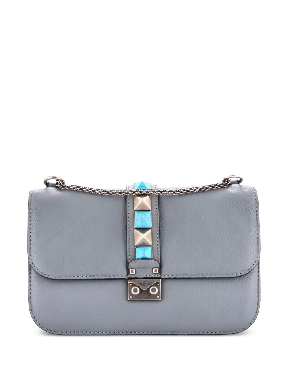 Valentino Garavani Pre-Owned Rolling Rockstud Glam Lock Leather Medium shoulder bag - Grigio