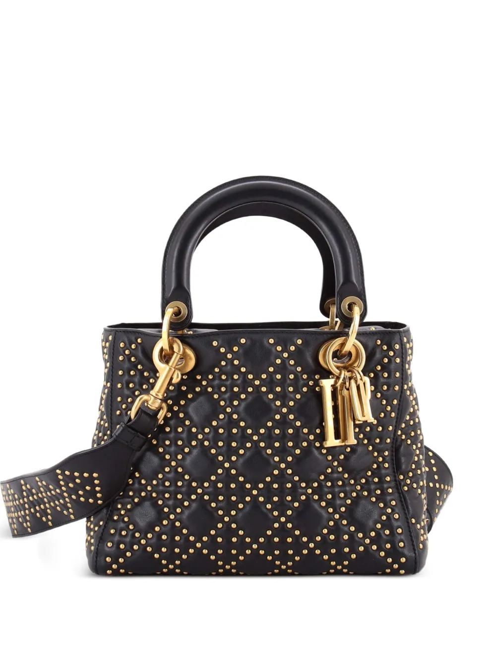 Christian Dior Pre-Owned Supple Lady Dior Bag Cannage Studded Lambskin Medium satchel - Schwarz