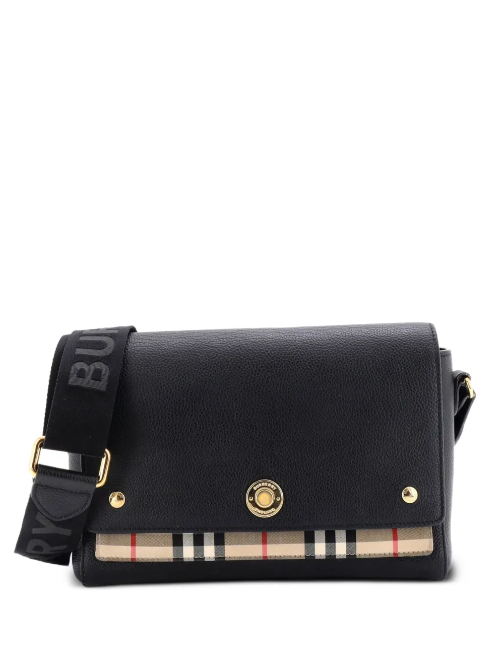 Burberry Pre-Owned Note Leather with Vintage Check Canvas Medium crossbody bag - Nero