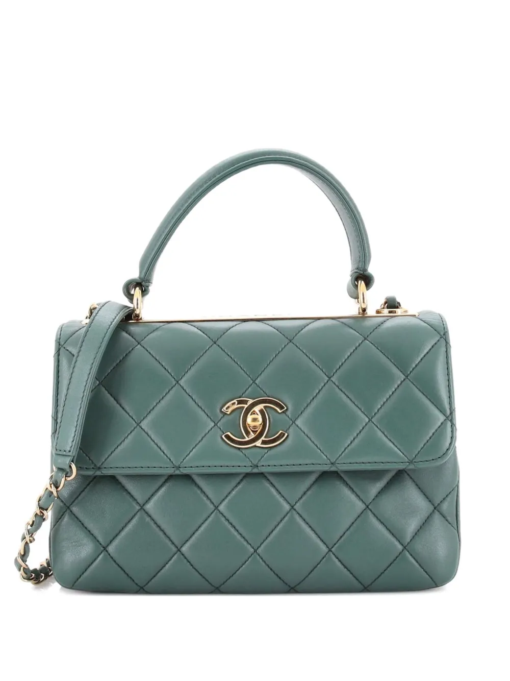 CHANEL Pre-Owned Trendy CC Top Handle Bag Quilted Lambskin Small shoulder bag - Verde