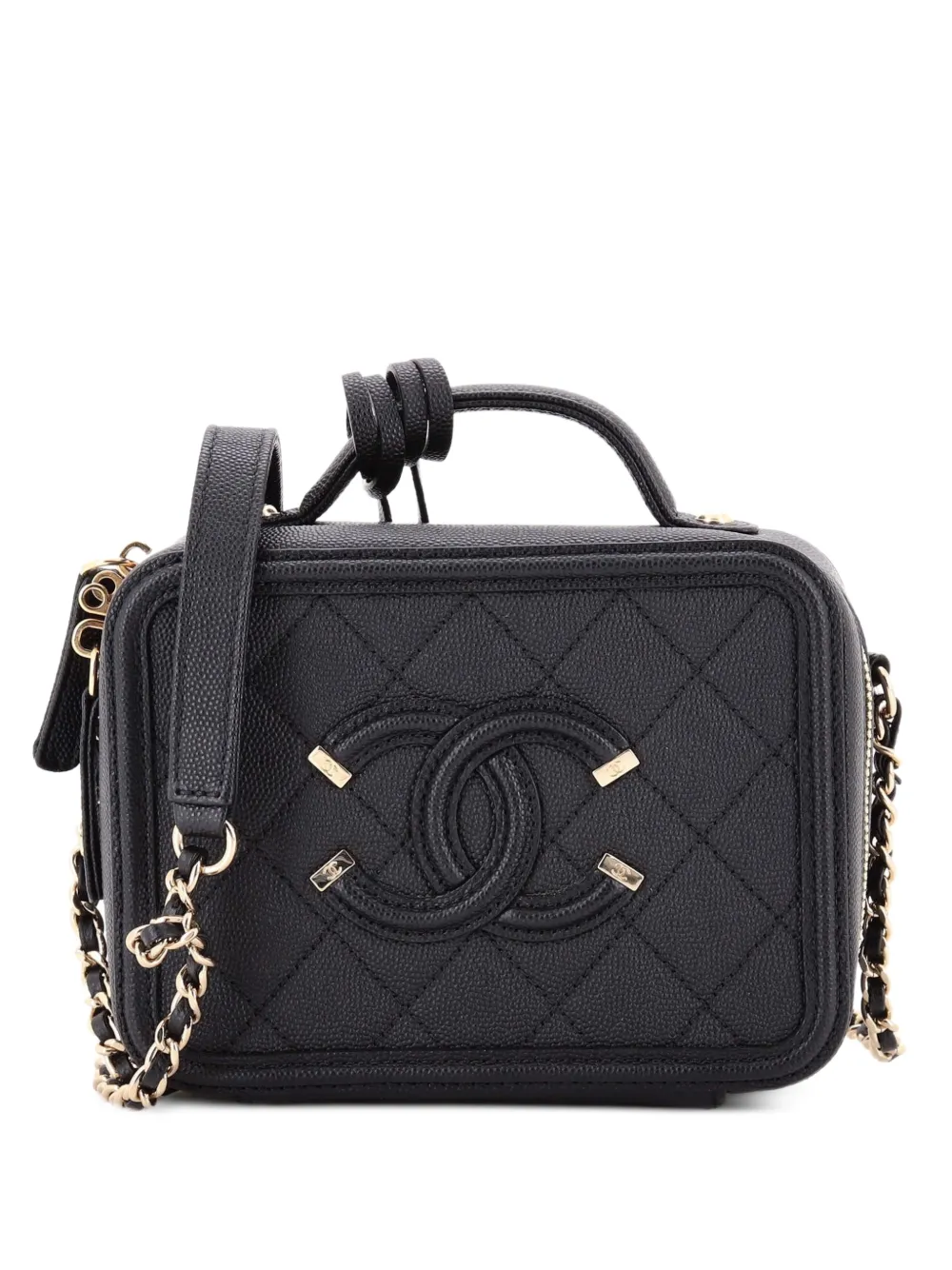 CHANEL Pre-Owned Filigree Vanity Case Quilted Caviar Small satchel - Nero