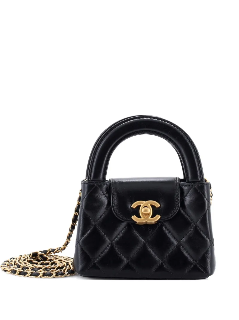 CHANEL Pre-Owned Kelly Top Handle Shopping Bag Quilted Shiny Aged Calfskin Nano crossbody bag - Nero