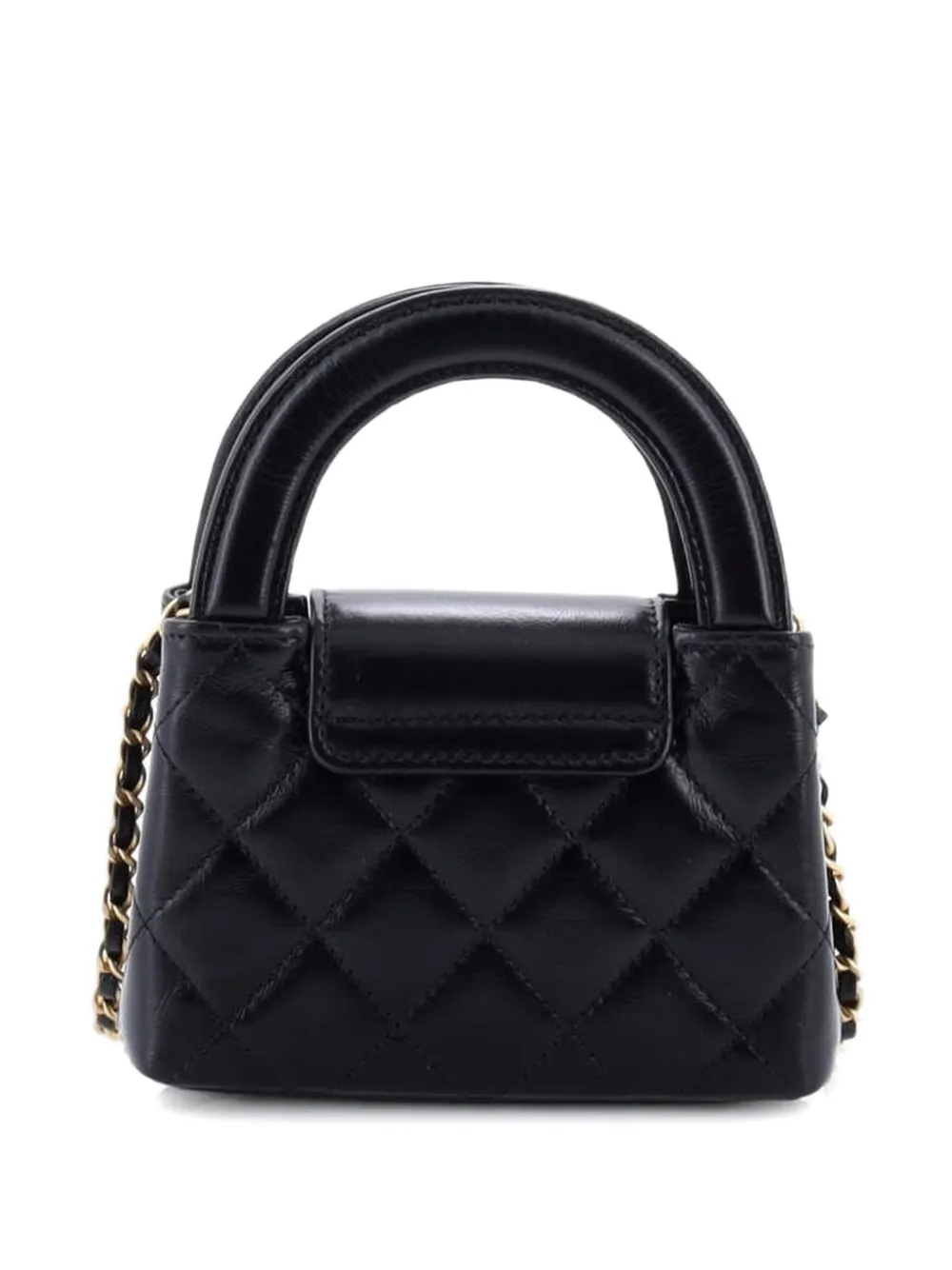  Chanel Pre-owned Kelly Top Handle Shopping Bag Quilted Shiny Aged Calfskin Nano Crossbody Bag - Negro 