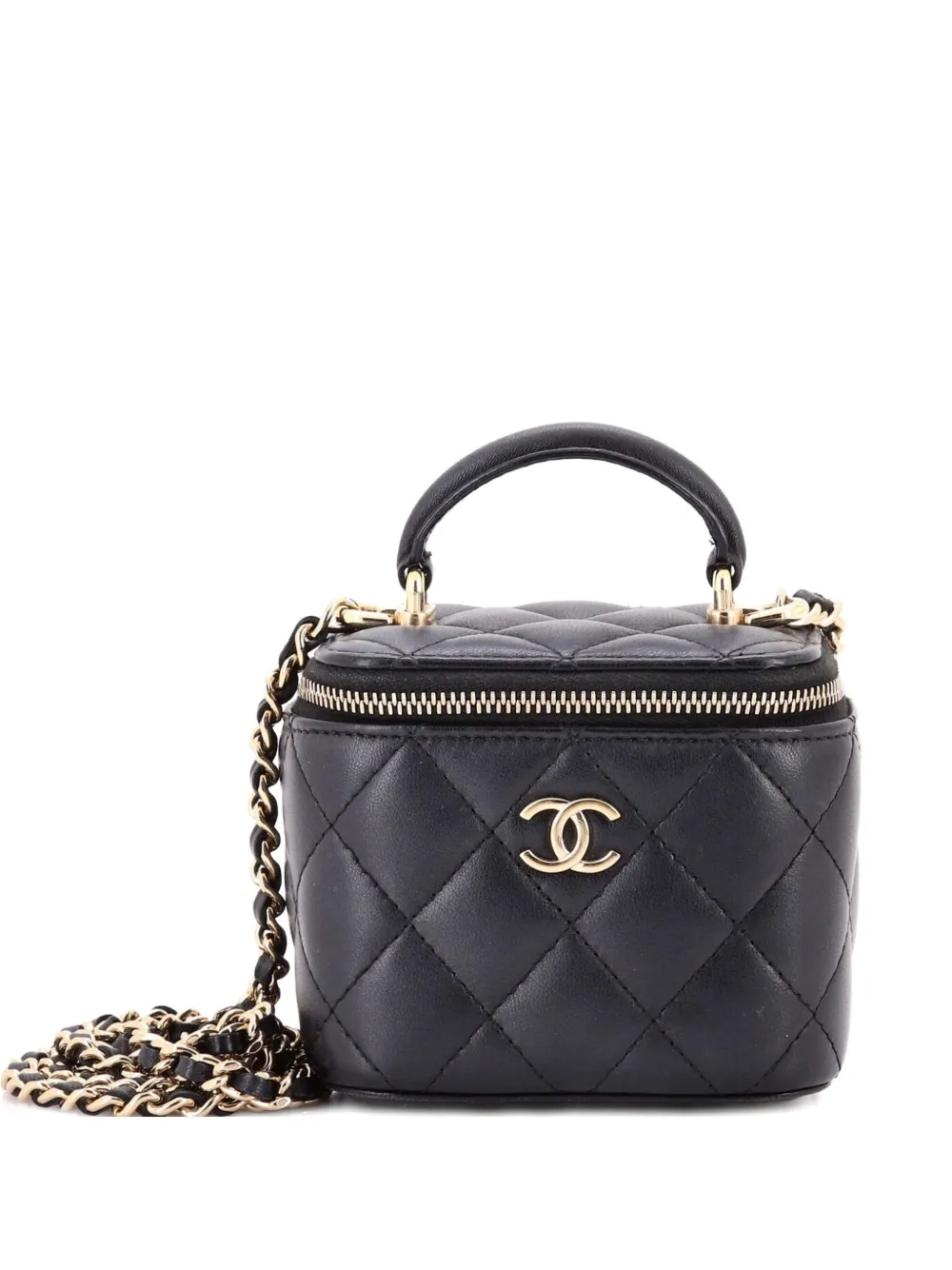 CHANEL Pre-Owned Classic Top Handle Vanity Case with Chain Quilted Lambskin Mini crossbody bag - Black