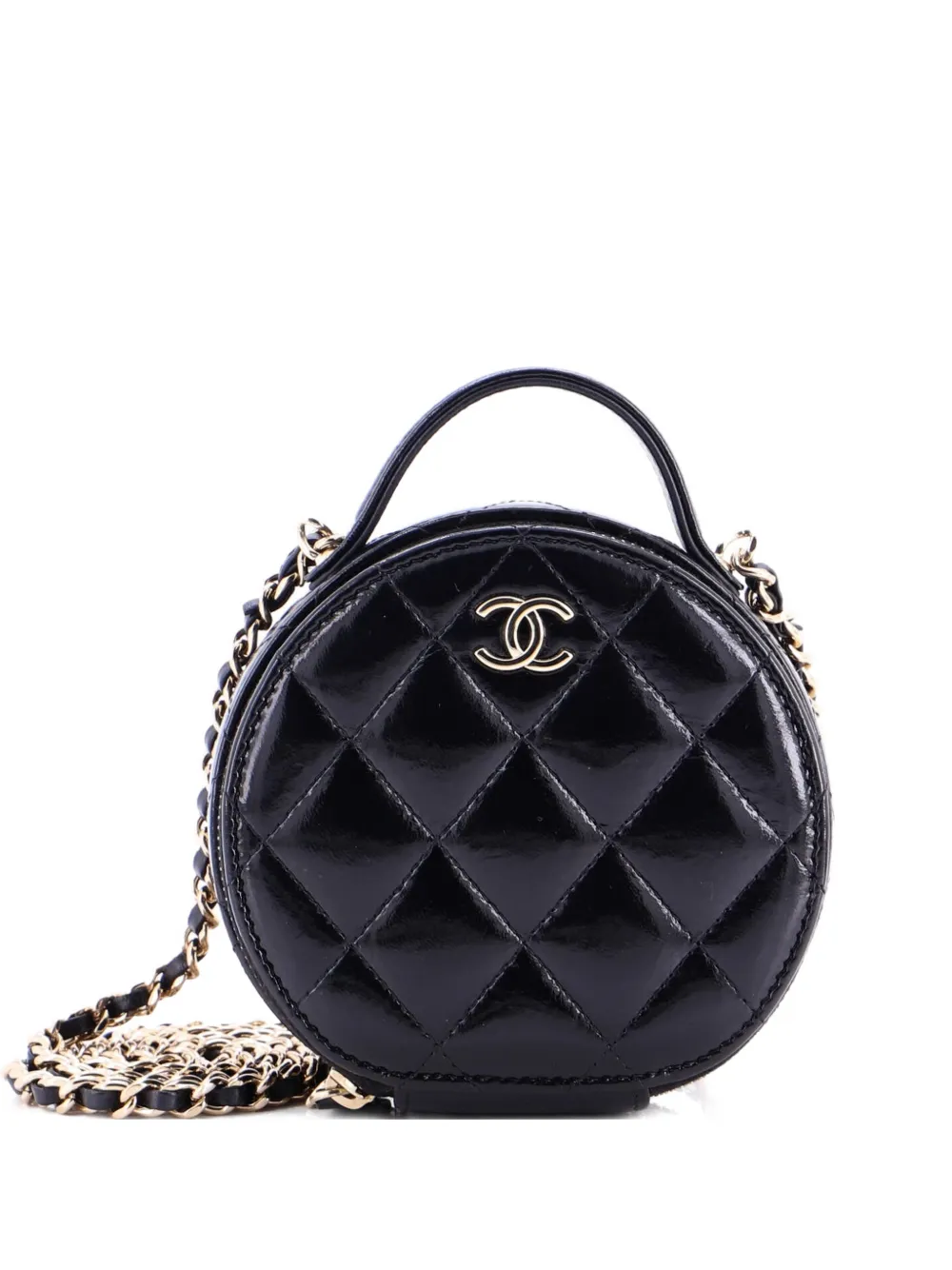 CHANEL Pre-Owned Handle with Care Round Vanity Case with Chain Quilted Lambskin Small crossbody bag - Nero