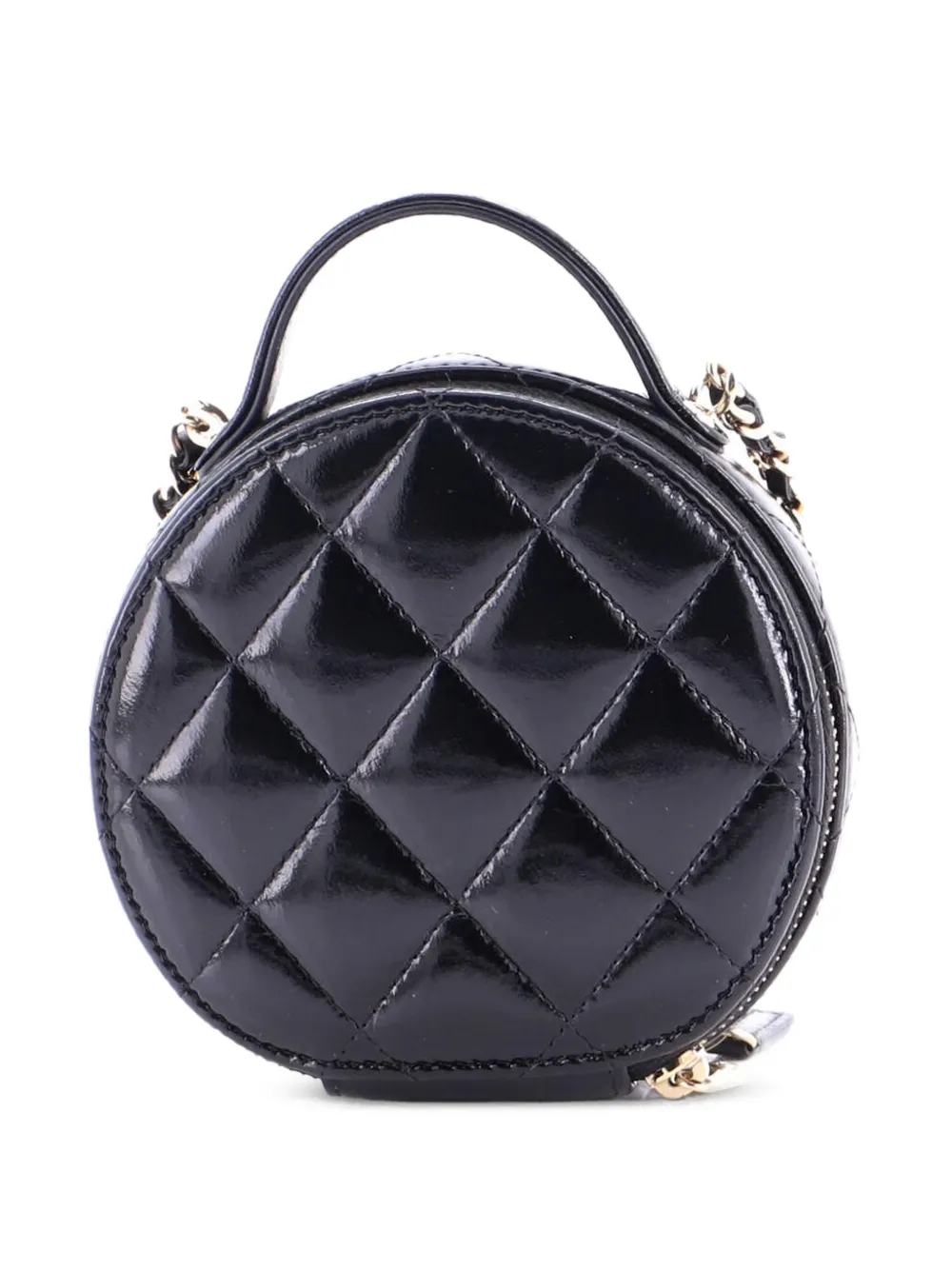  Chanel Pre-owned Handle With Care Round Vanity Case With Chain Quilted Lambskin Small Crossbody Bag - Negro 