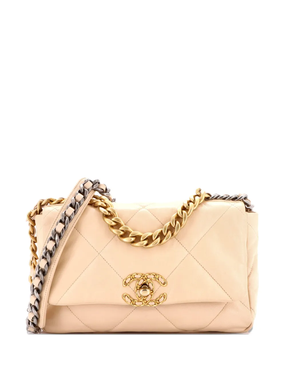 CHANEL Pre-Owned 19 Flap Bag Quilted Leather Medium crossbody bag - Toni neutri