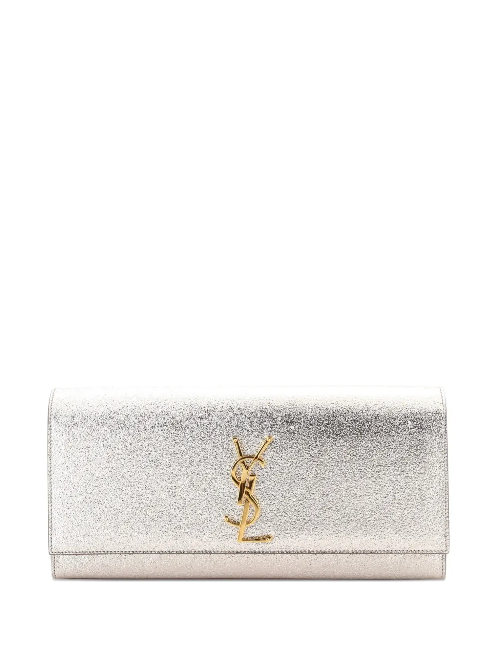 Saint Laurent Pre-Owned Classic Monogram Metallic Calfskin Long clutch bag - Argento