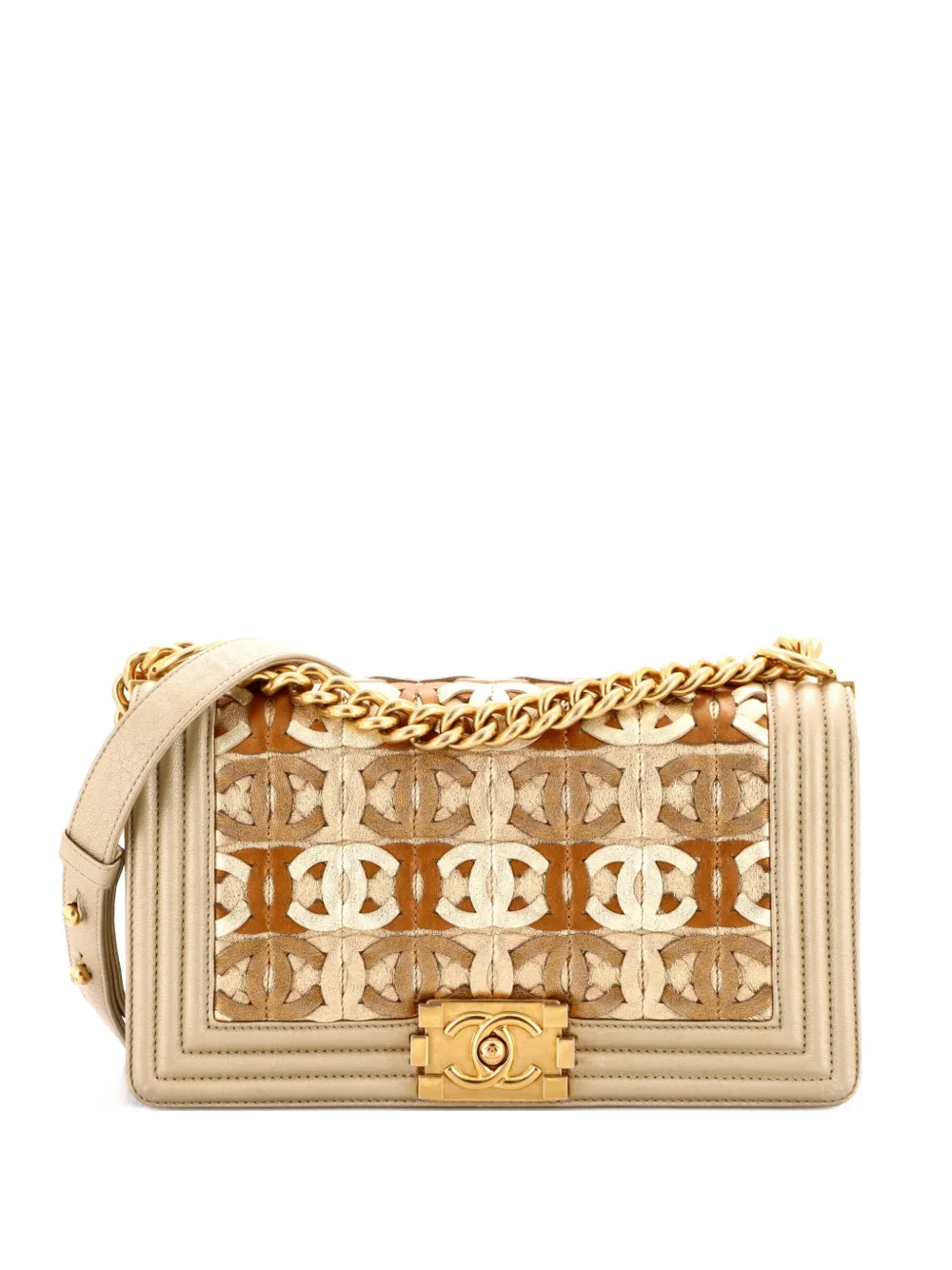 CHANEL Pre-Owned Boy Flap Bag Woven Leather Old Medium shoulder bag - Oro