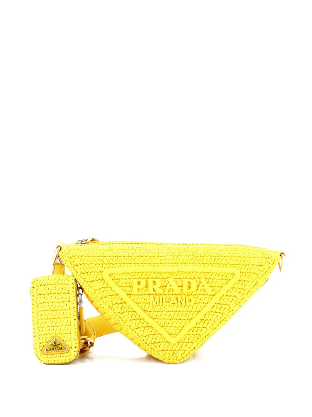 Prada Pre-Owned Triangle Logo Zip Crochet Raffia Small crossbody bag - Giallo