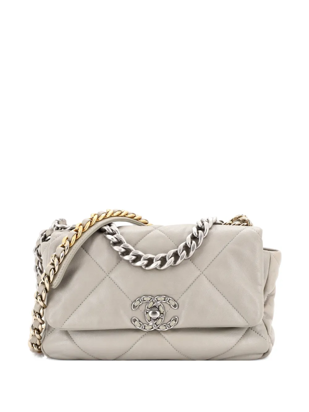 CHANEL Pre-Owned Borsa a tracolla 19 media in pelle trapuntata con battente - Grigio