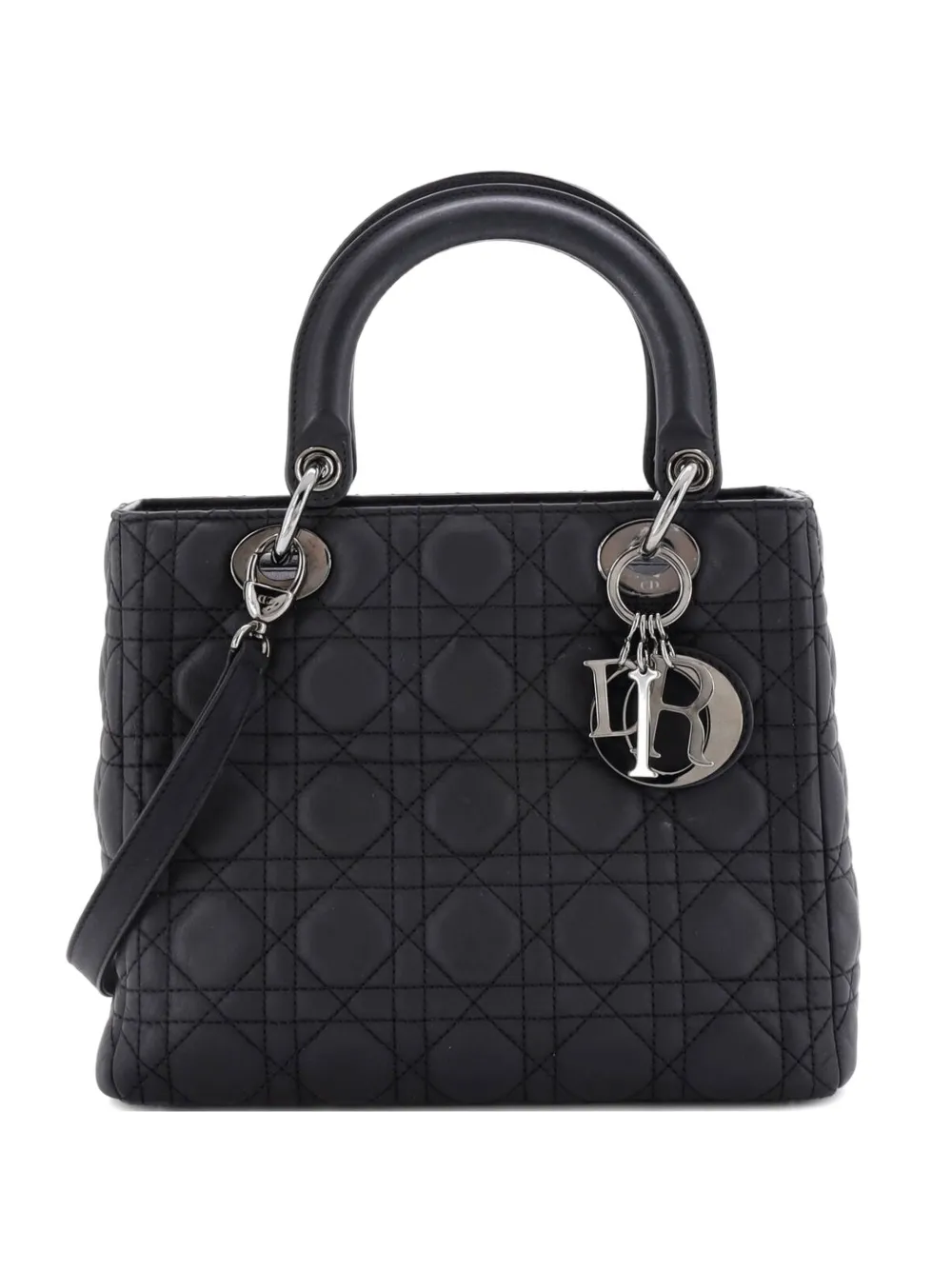Christian Dior Pre-Owned Lady Dior Bag Cannage Quilt Lambskin Medium satchel - Black