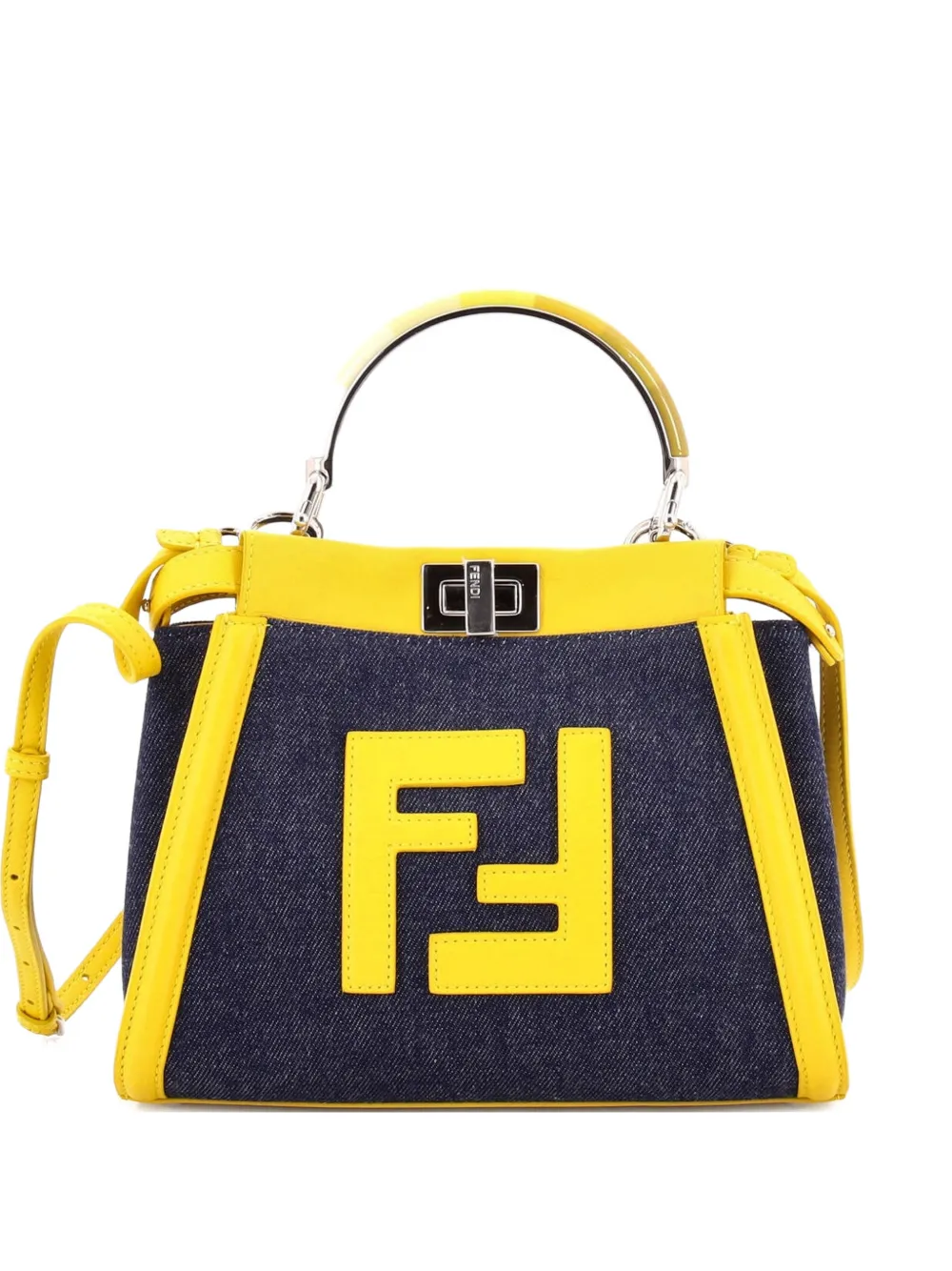 Fendi Pre-Owned Peekaboo Bag Denim with FF Leather Applique Mini satchel - Blu