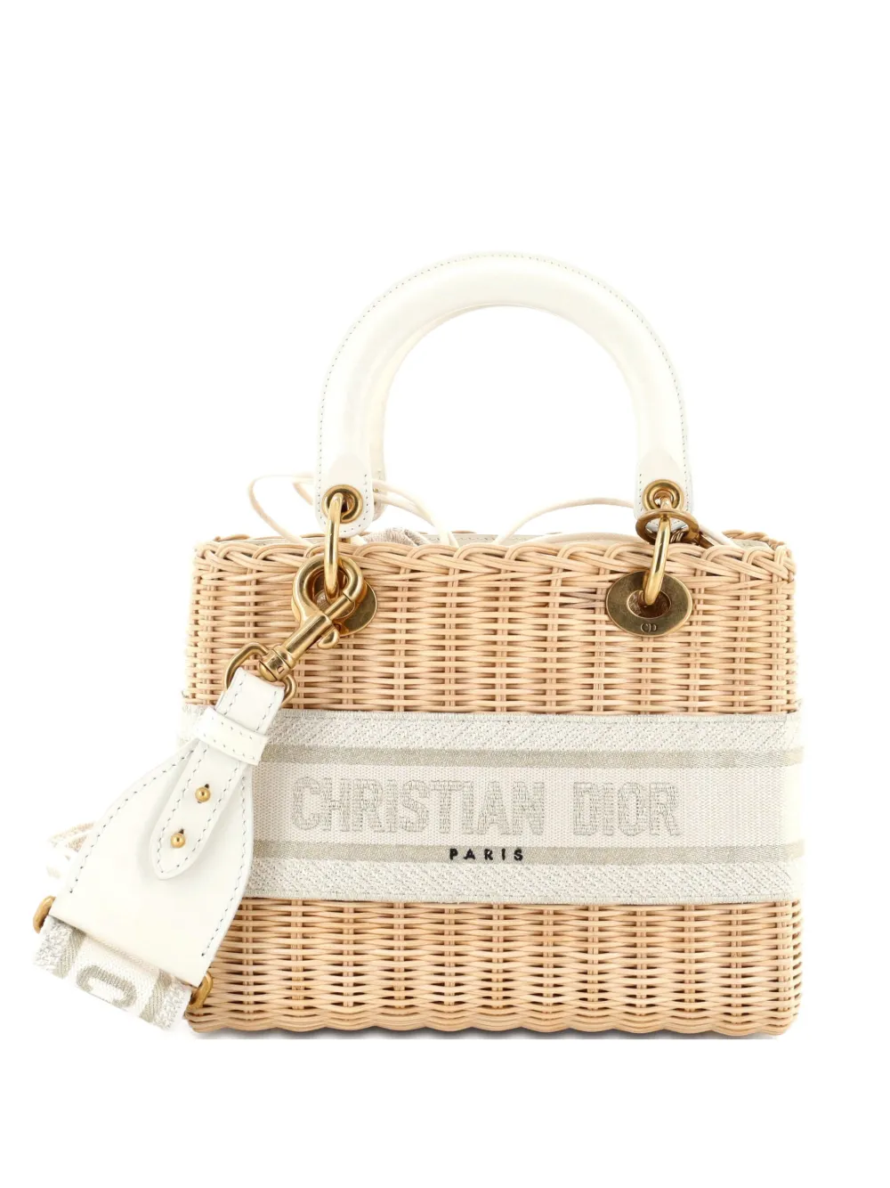 Christian Dior Pre-Owned Lady Dior Bag Wicker and Oblique Canvas Medium tote bag - Nude