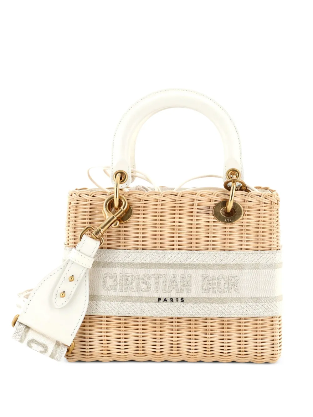 Christian Dior Pre-Owned Lady Dior Bag Wicker and Oblique Canvas Medium tote bag - Toni neutri