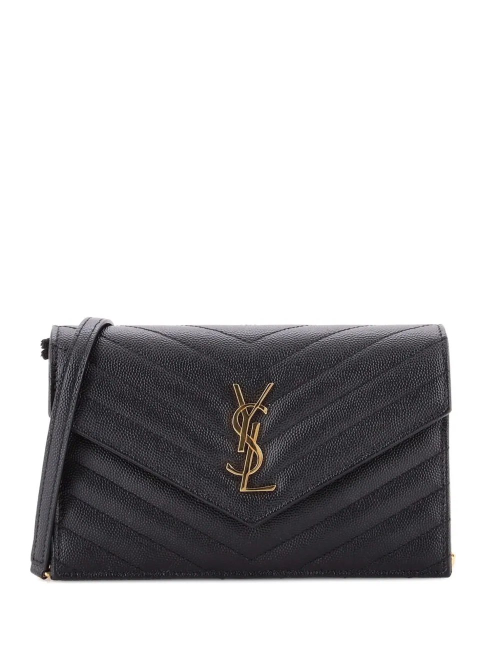 Saint Laurent Pre-Owned Classic Monogram Wallet on Chain Matelasse Chevron Leather Small crossbody bag - Schwarz