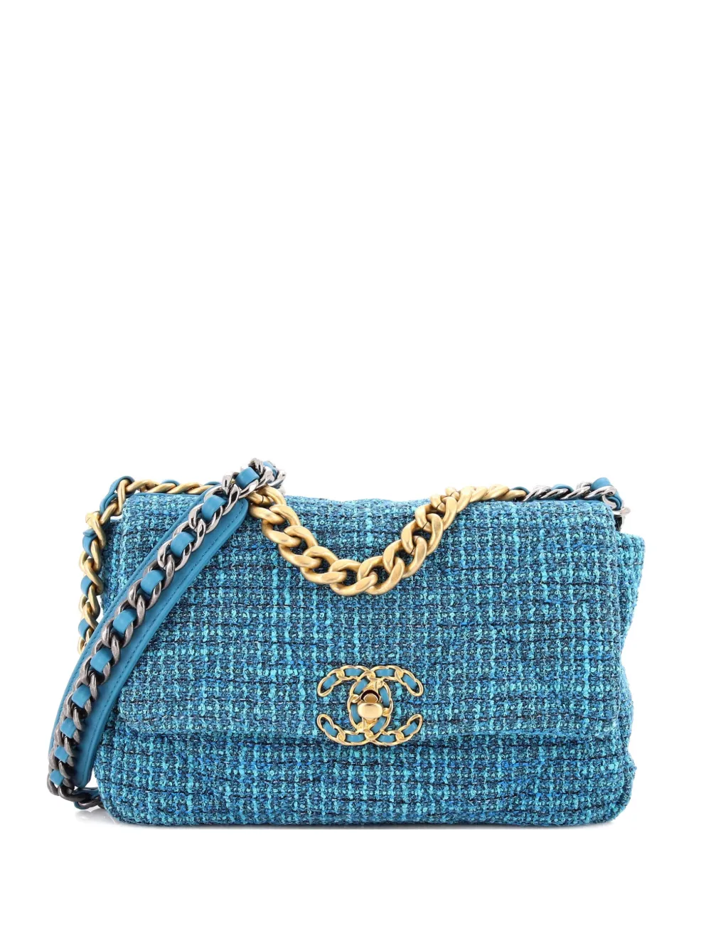 CHANEL Pre-Owned 19 Flap Bag Quilted Tweed Medium crossbody bag - Blu