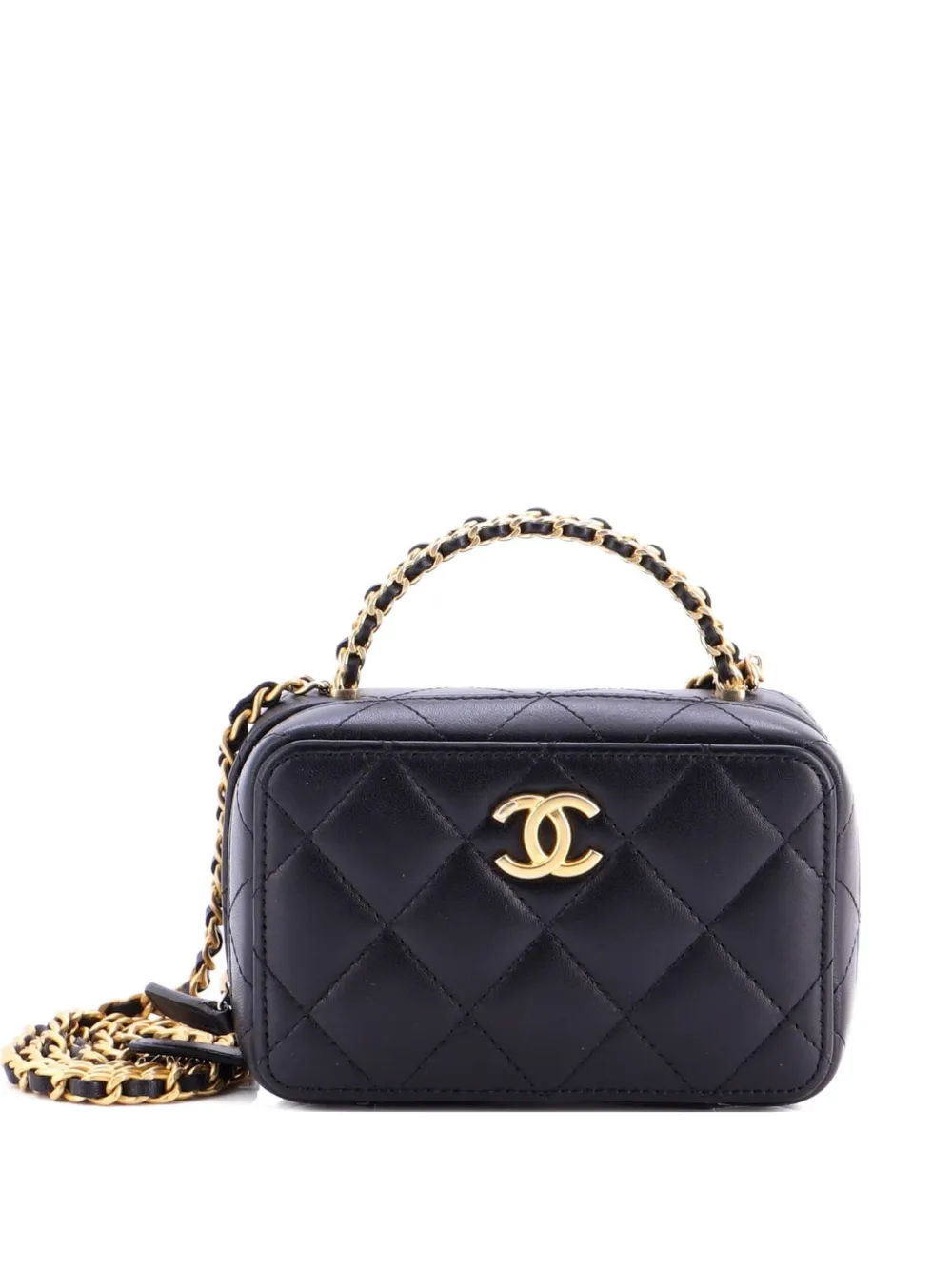 CHANEL Pre-Owned CC Chain Handle Zip Around Vanity Case with Chain Quilted Lambskin Mini crossbody bag - Nero