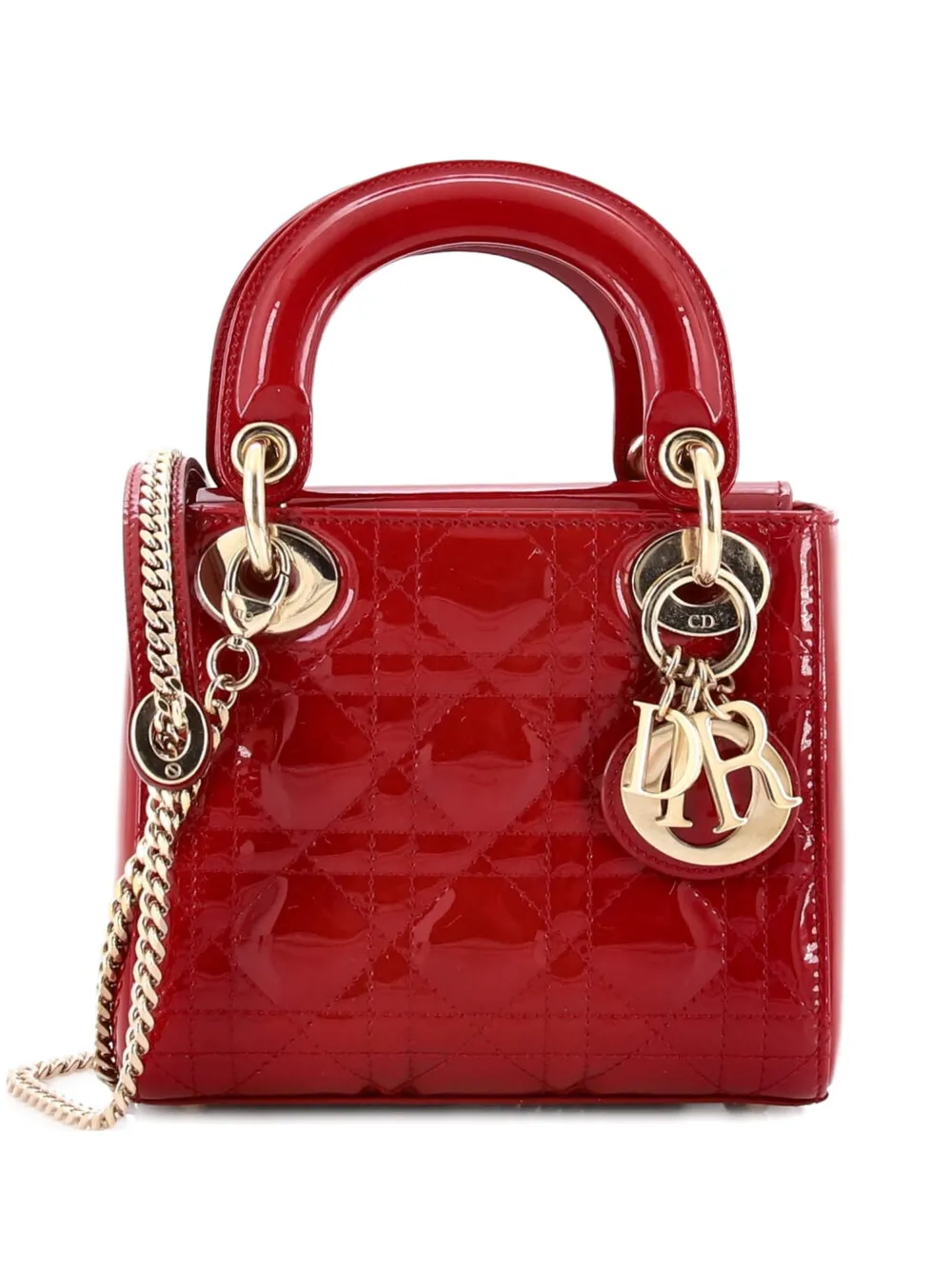 Christian Dior Pre-Owned Lady Dior Chain Bag Cannage Quilt Patent Mini satchel - Rosso