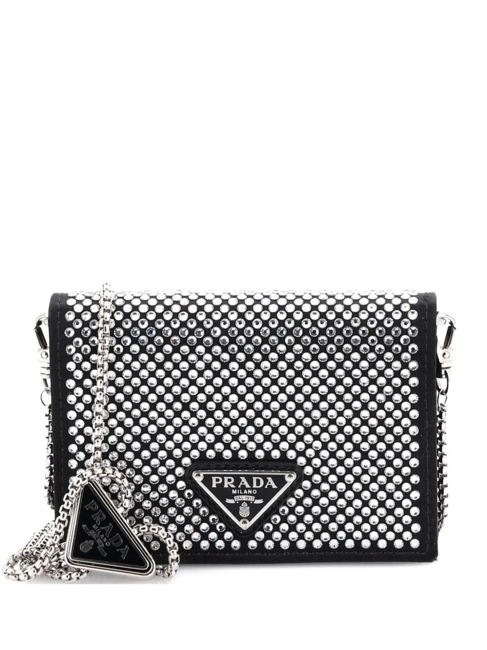 Prada Pre-Owned Flap Card Holder with Chain Satin with Crystals crossbody bag - Nero