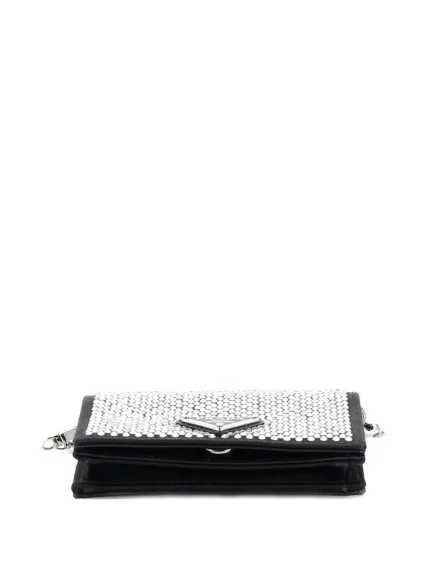 Prada Pre-Owned Flap Card Holder With Chain Satin With Crystals