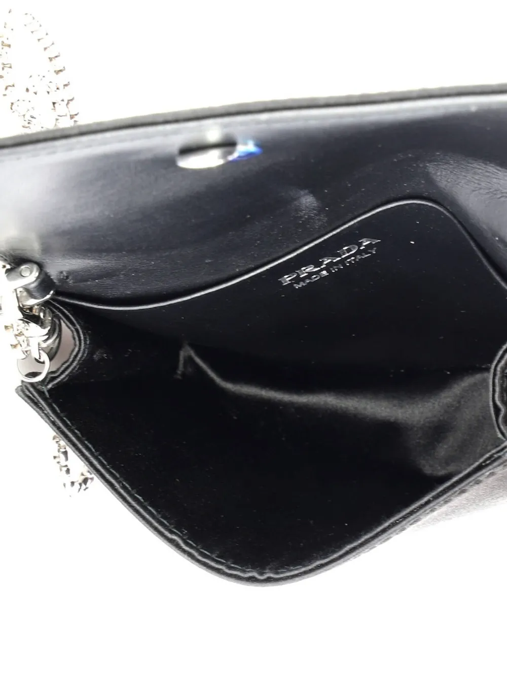 Prada Pre-Owned Flap Card Holder With Chain Satin With Crystals