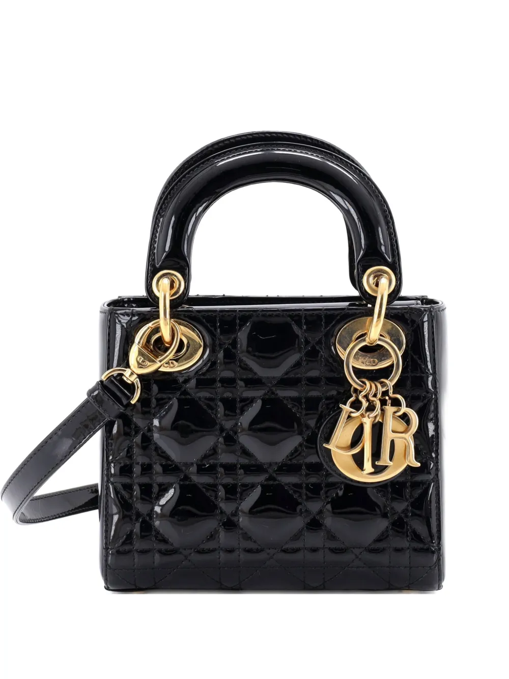 Christian Dior Pre-Owned Lady Dior Bag Cannage Quilt Patent Mini satchel - Nero