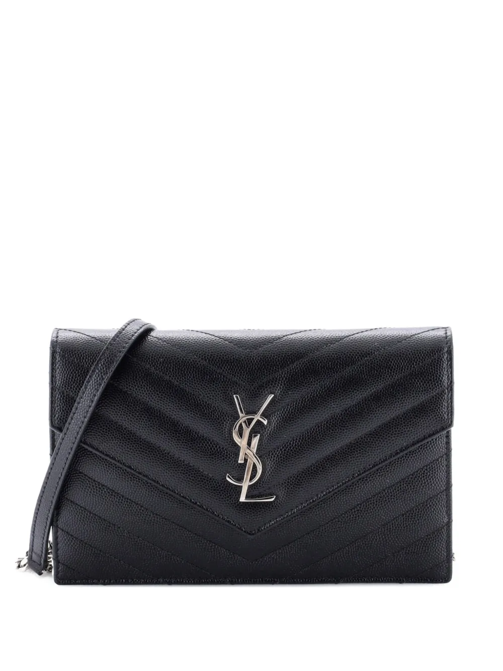 Saint Laurent Pre-Owned Classic Monogram Wallet on Chain Matelasse Chevron Leather Small crossbody bag - Schwarz