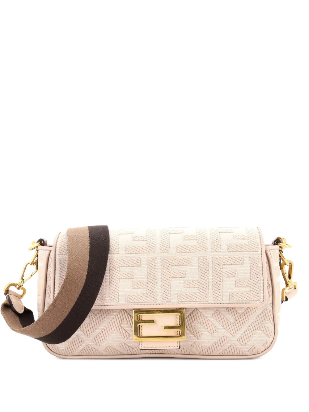 Fendi Pre-Owned Baguette NM Bag Zucca Embroidered Canvas Medium shoulder bag - Nude