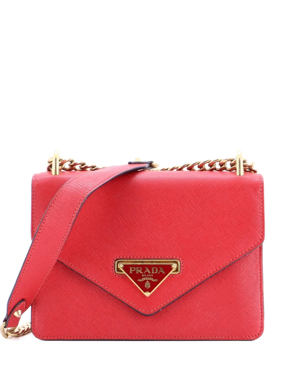 Prada Pre-Owned Envelope Flap Chain Shoulder bag Saffiano Leather Small crossbody bag - Rosso