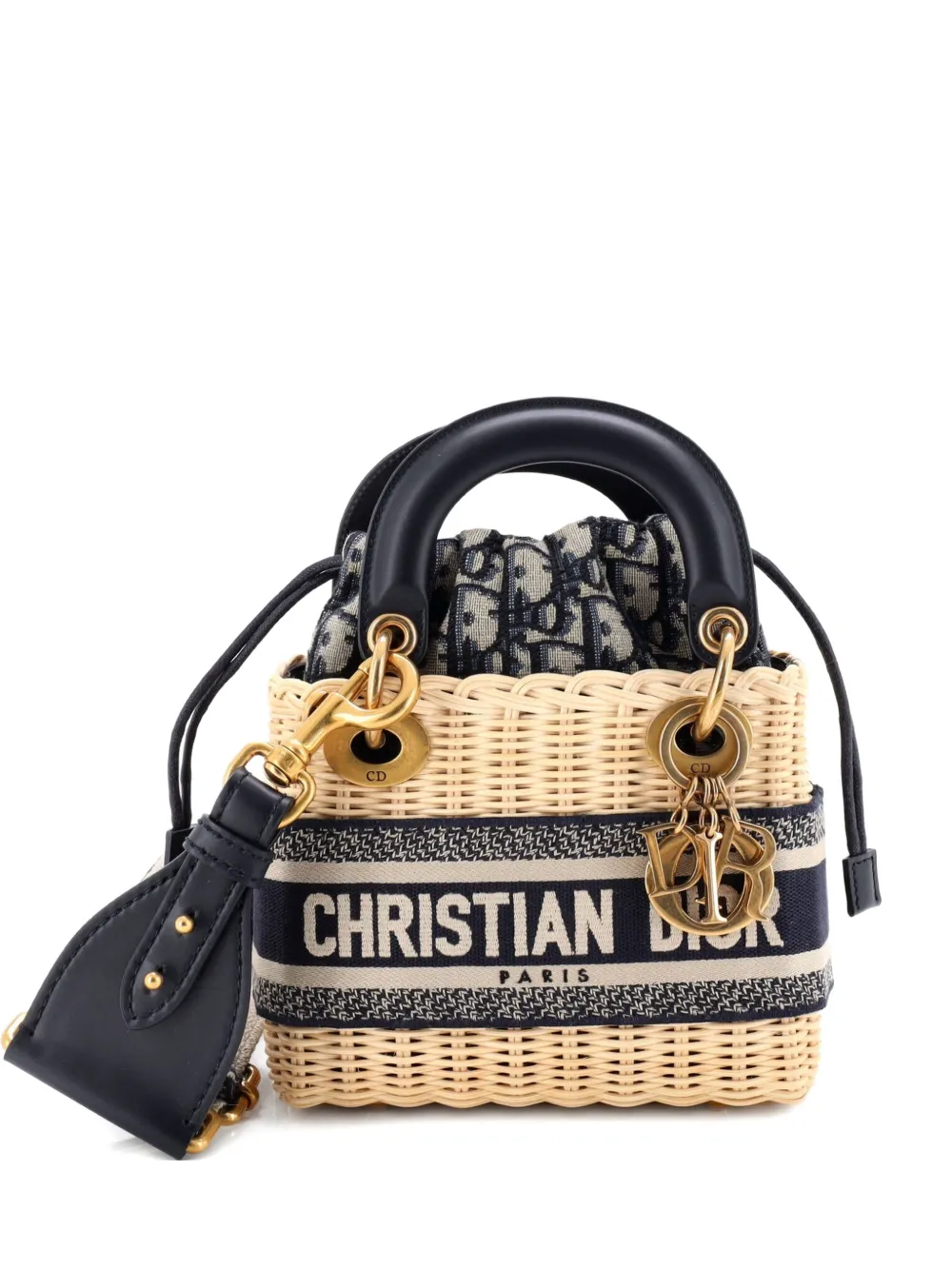 Christian Dior Pre-Owned Lady Dior Bag Wicker and Oblique Canvas Mini tote bag - Blu
