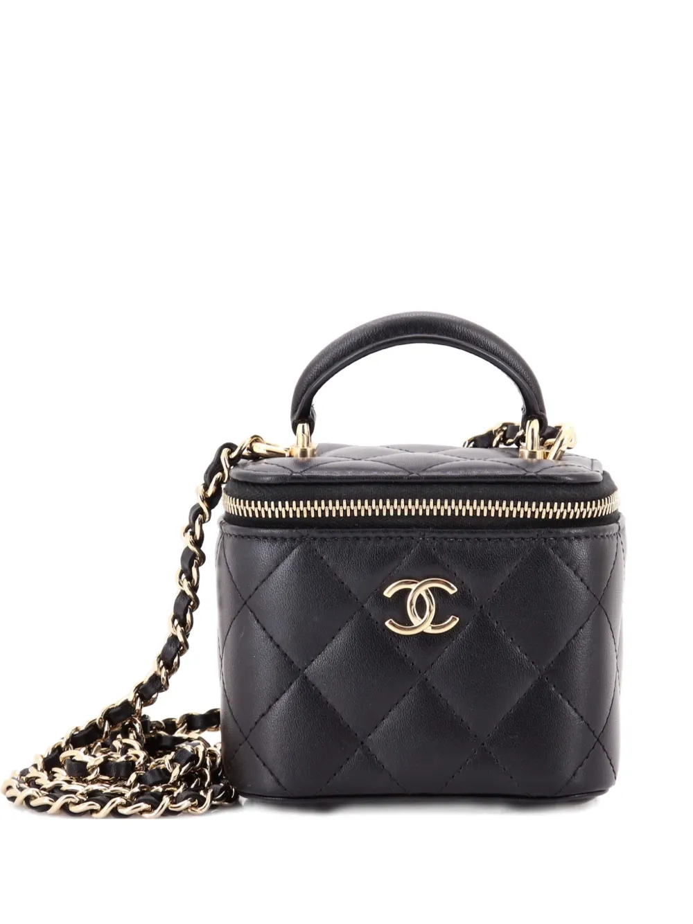 CHANEL Pre-Owned Classic Top Handle Vanity Case with Chain Quilted Lambskin Mini crossbody bag - Nero