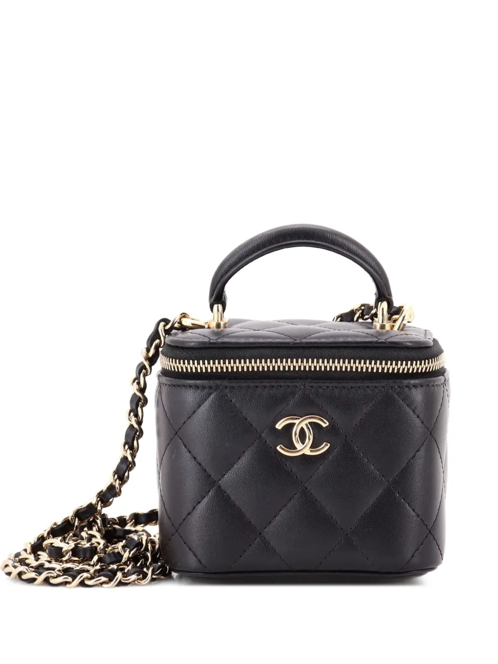 CHANEL Pre-Owned Classic Top Handle Vanity Case with Chain Quilted Lambskin Mini crossbody bag - Nero
