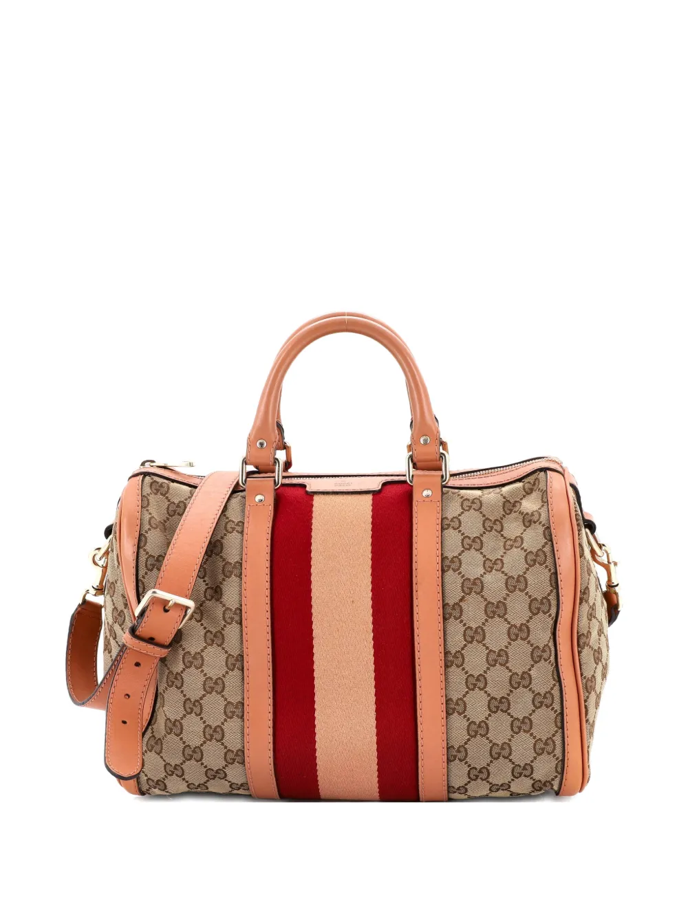 Gucci Pre-Owned Borsa a tracolla Boston media in tela GG con decorazione Web - Marrone