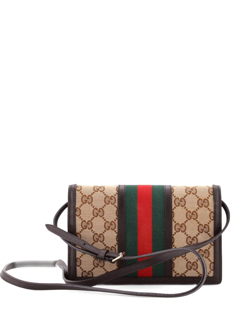 Gucci Pre-Owned Web Wallet on Strap GG Canvas Small crossbody bag - Marrone
