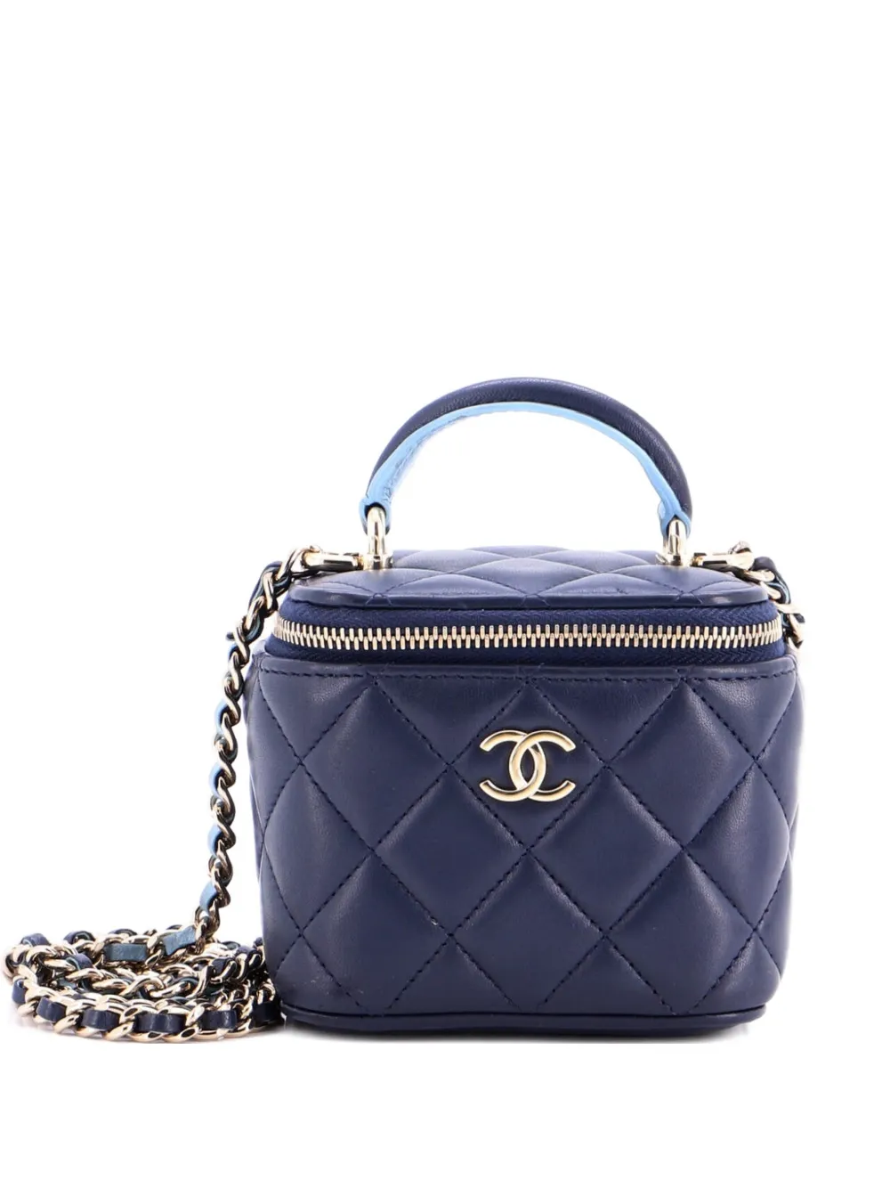 CHANEL Pre-Owned Classic Top Handle Vanity Case with Chain Quilted Lambskin Mini crossbody bag - Blu